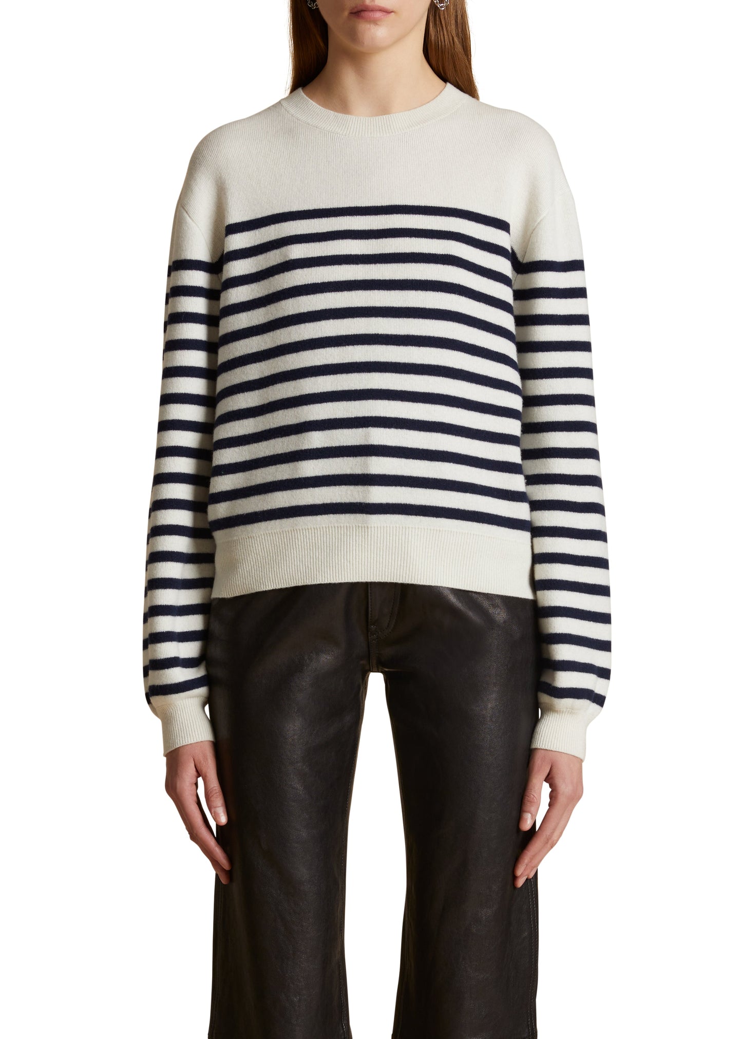 Viola Sweater in Ivory and Navy Stripe